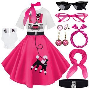 6215 10 Pcs Sock Hop Outfits Women, 1950s Poodle Skirts,